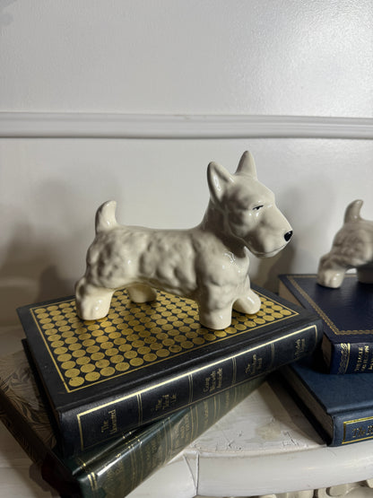Vintage Scottish Terrier Porcelain Figurine Pair - Hand painted Dog Ornaments