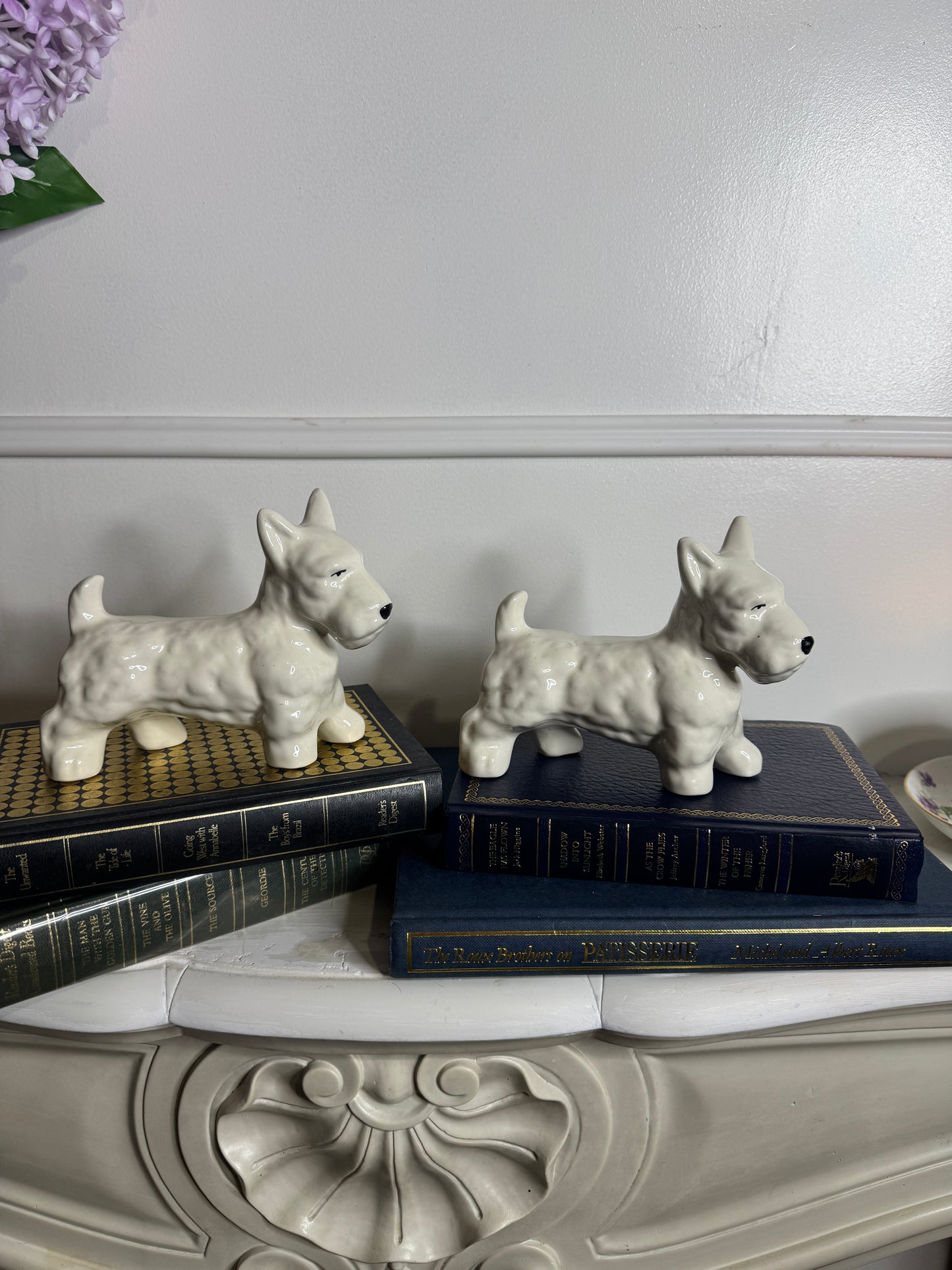 Vintage Scottish Terrier Porcelain Figurine Pair - Hand painted Dog Ornaments