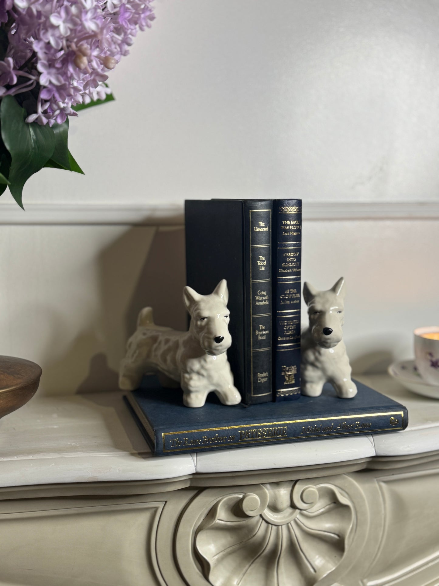 Vintage Scottish Terrier Porcelain Figurine Pair - Hand painted Dog Ornaments