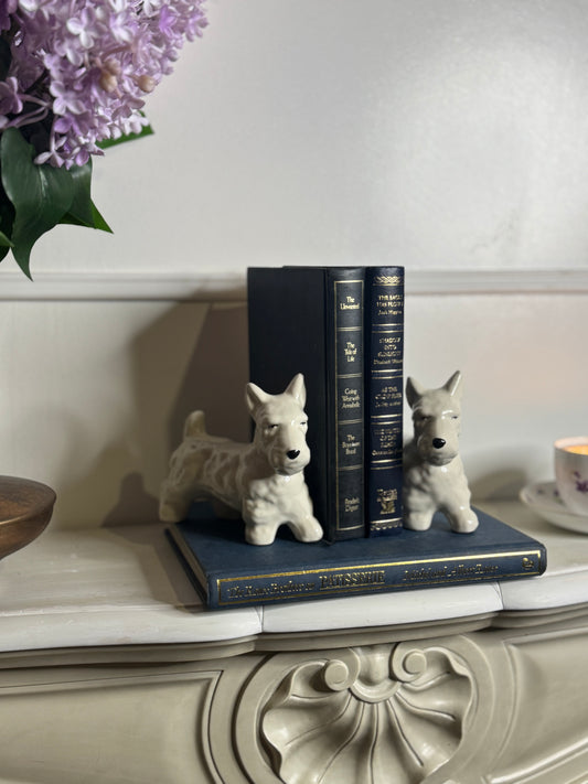 Vintage Scottish Terrier Porcelain Figurine Pair - Hand painted Dog Ornaments