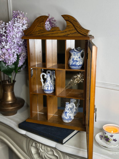 Vintage Wooden Wall Display Cabinet – Glass Fronted Trinket Shelf with Mirror Back