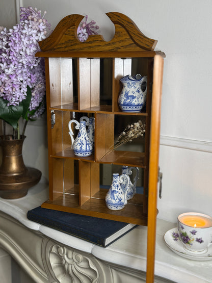 Vintage Wooden Wall Display Cabinet – Glass Fronted Trinket Shelf with Mirror Back