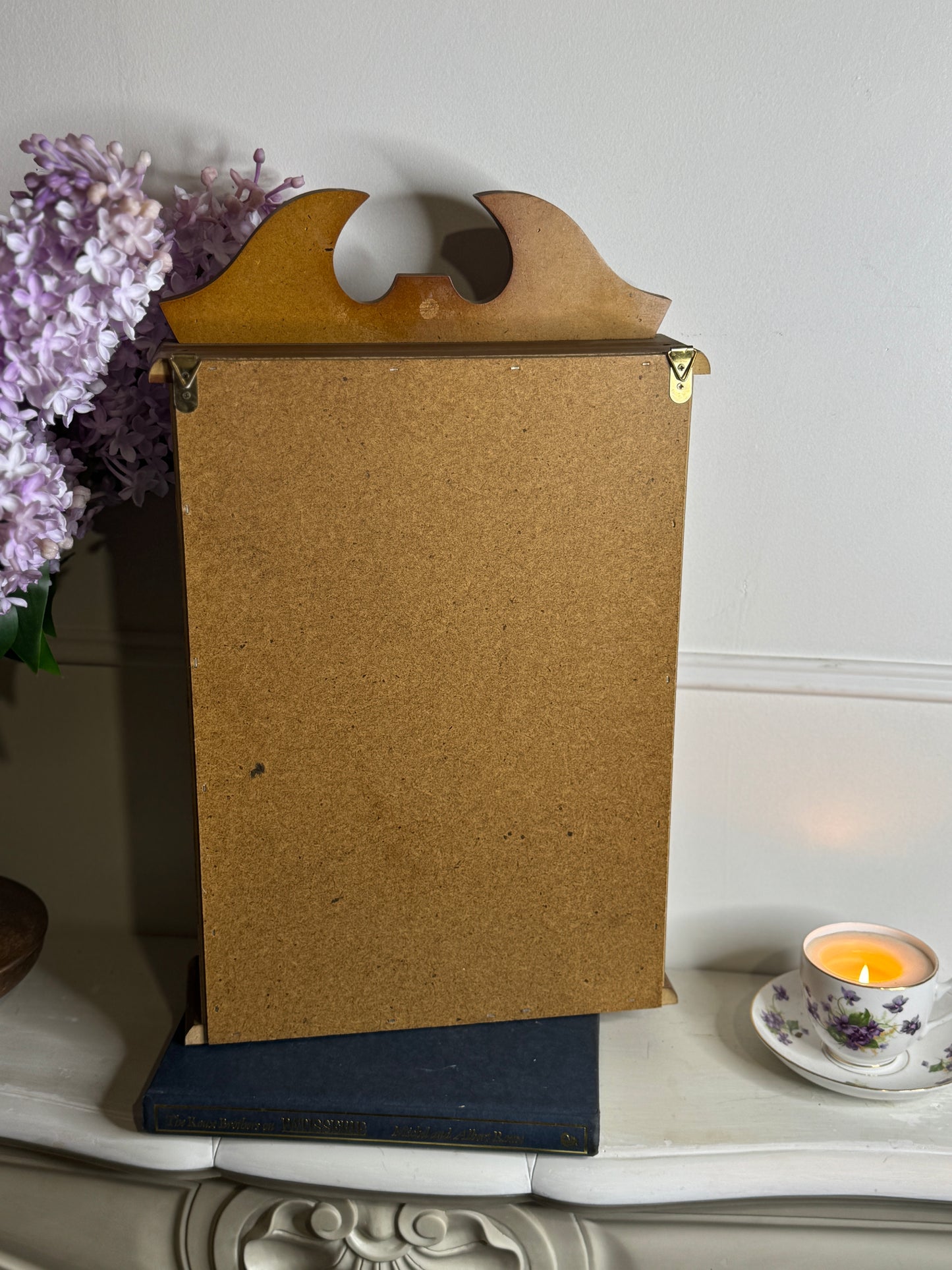 Vintage Wooden Wall Display Cabinet – Glass Fronted Trinket Shelf with Mirror Back