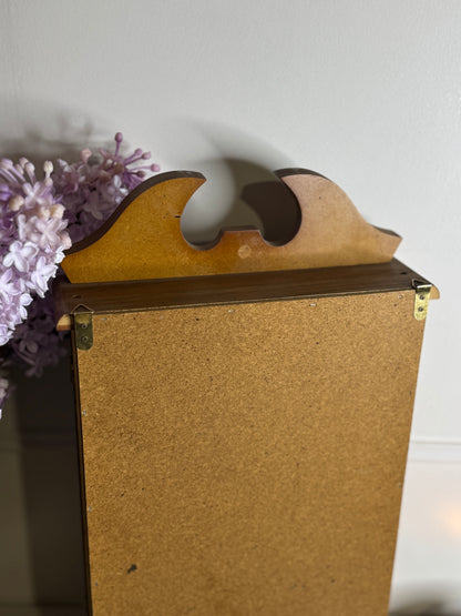 Vintage Wooden Wall Display Cabinet – Glass Fronted Trinket Shelf with Mirror Back