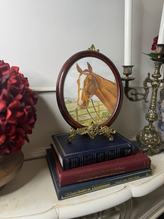 Vintage Horse Print in Ornate Oval Frame – Equestrian Wall Art