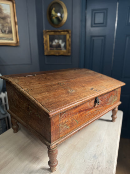Victorian Clerk’s Desk – Antique Pine Tabletop Writing Desk with Padlock Latch, Aged Rustic Greeting Desk, Collectible Restaurant Host Stand
