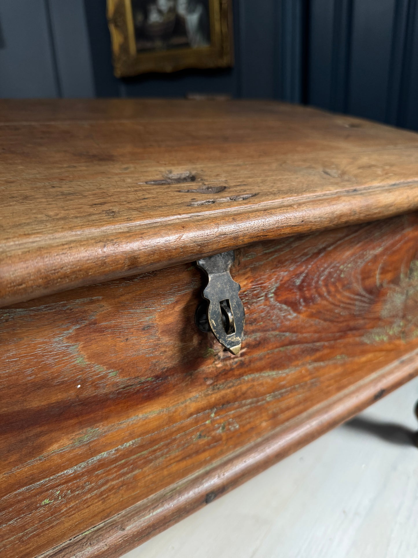 Victorian Clerk’s Desk – Antique Pine Tabletop Writing Desk with Padlock Latch, Aged Rustic Greeting Desk, Collectible Restaurant Host Stand