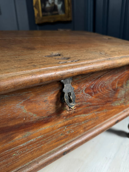 Victorian Clerk’s Desk – Antique Pine Tabletop Writing Desk with Padlock Latch, Aged Rustic Greeting Desk, Collectible Restaurant Host Stand