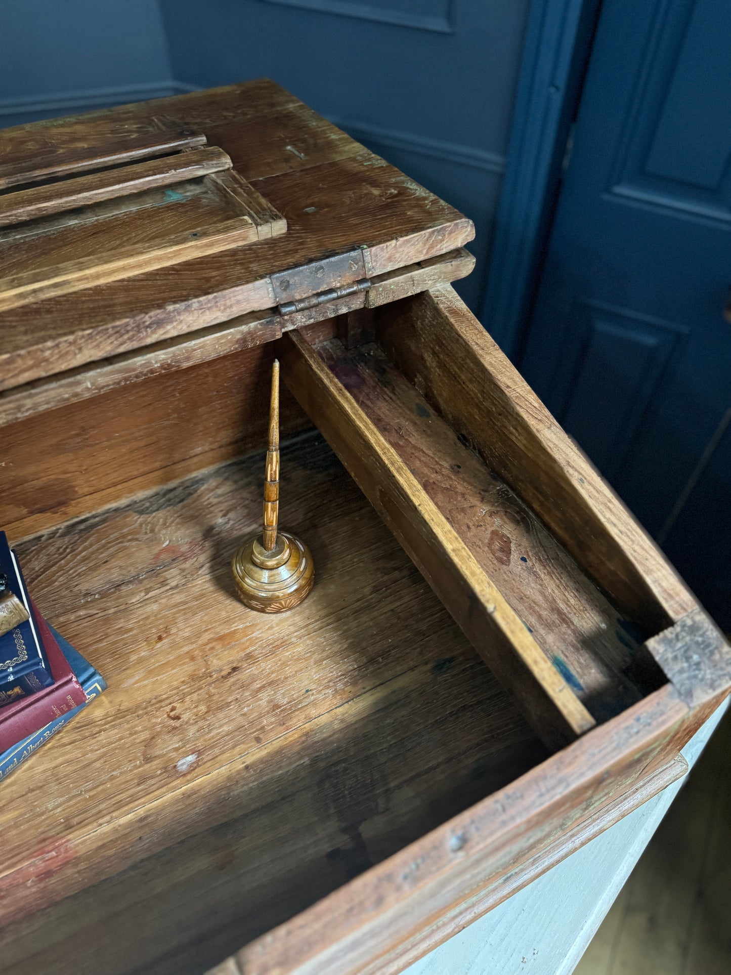 Victorian Clerk’s Desk – Antique Pine Tabletop Writing Desk with Padlock Latch, Aged Rustic Greeting Desk, Collectible Restaurant Host Stand