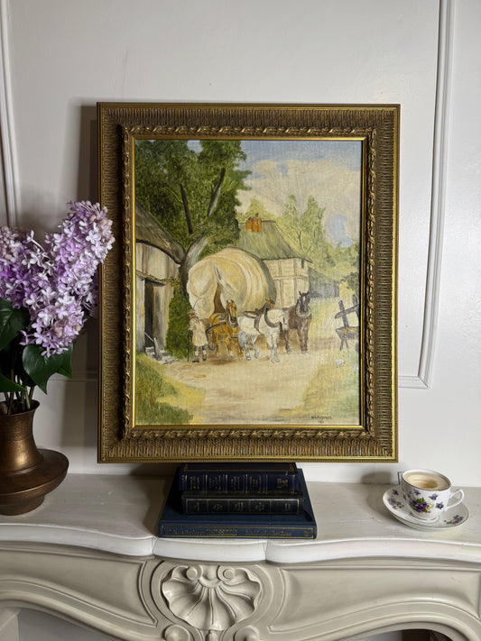 Vintage Oil Painting by N.G Reynolds in Gilt Decorative Frame – Frame Delaroux
