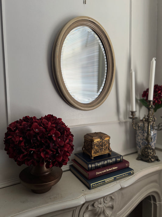 Vintage Small White Thick Trimmed Oval Mirror
