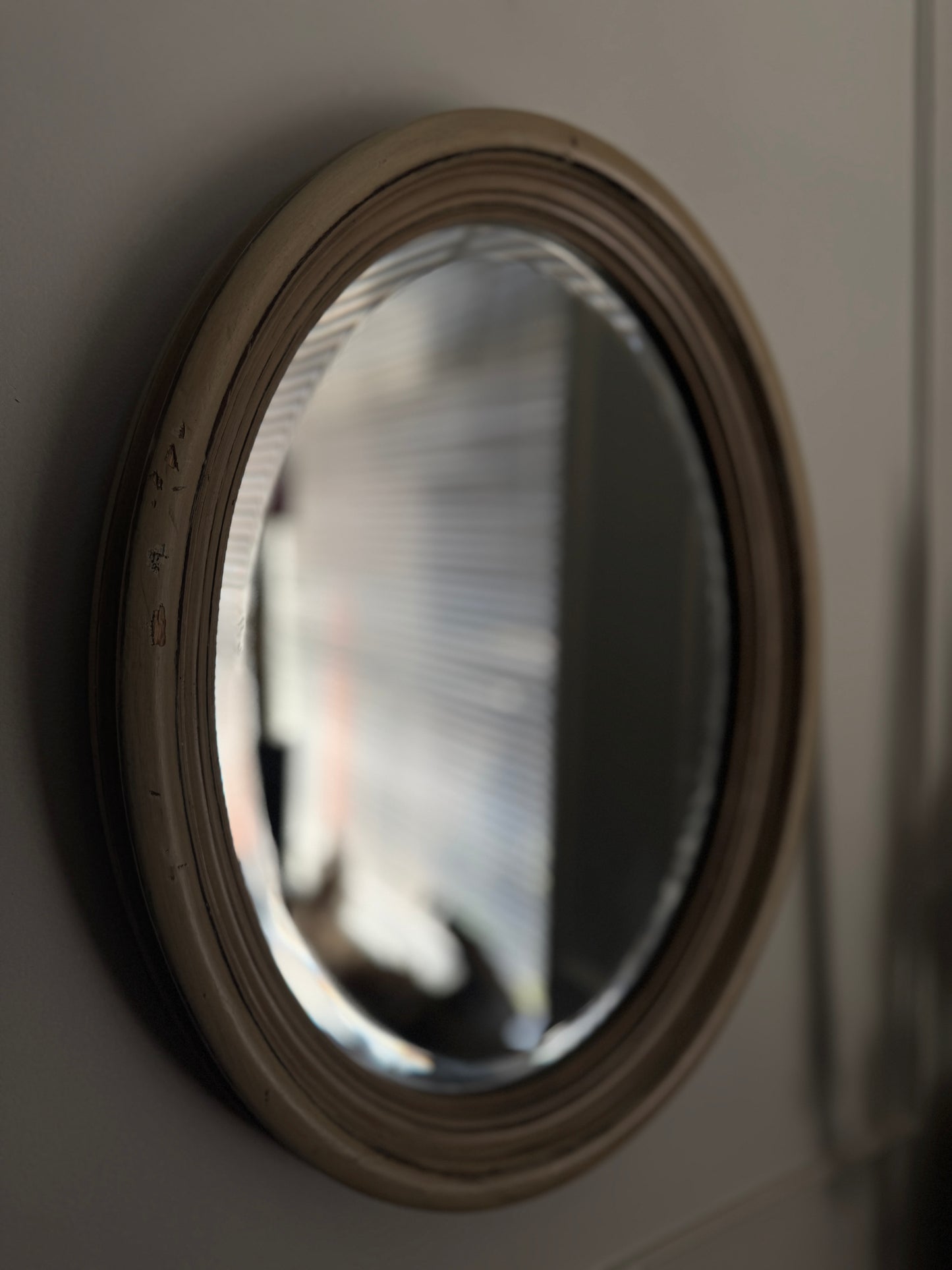 Vintage Small White Thick Trimmed Oval Mirror