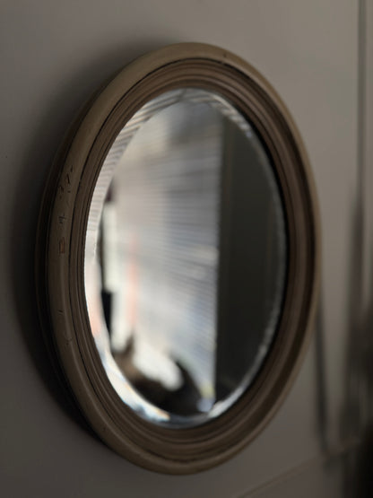 Vintage Small White Thick Trimmed Oval Mirror