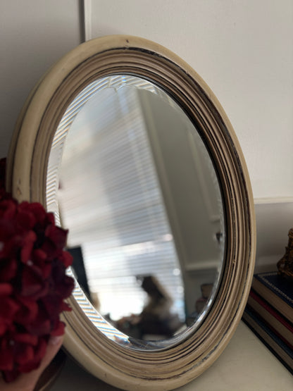 Vintage Small White Thick Trimmed Oval Mirror