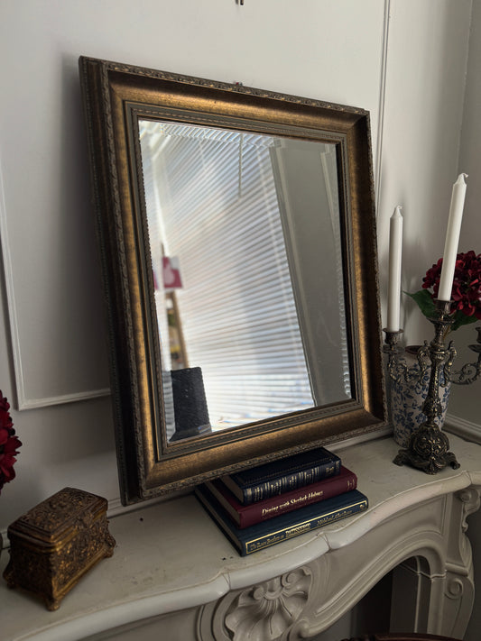 Antique Bronze Effect Wooden Gilt Thick Trimmed Bevelled Mirror