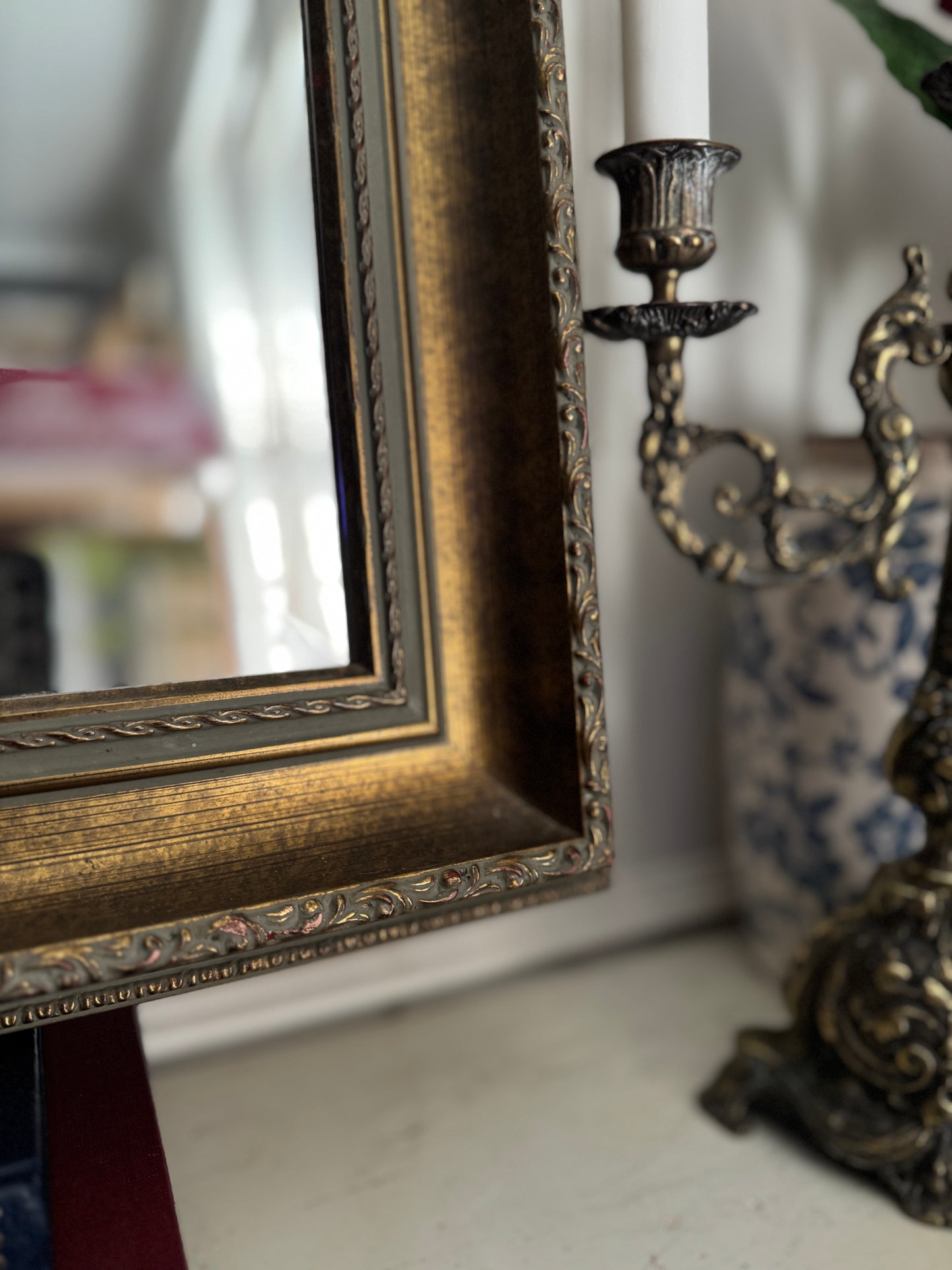Antique Bronze Effect Wooden Gilt Thick Trimmed Bevelled Mirror
