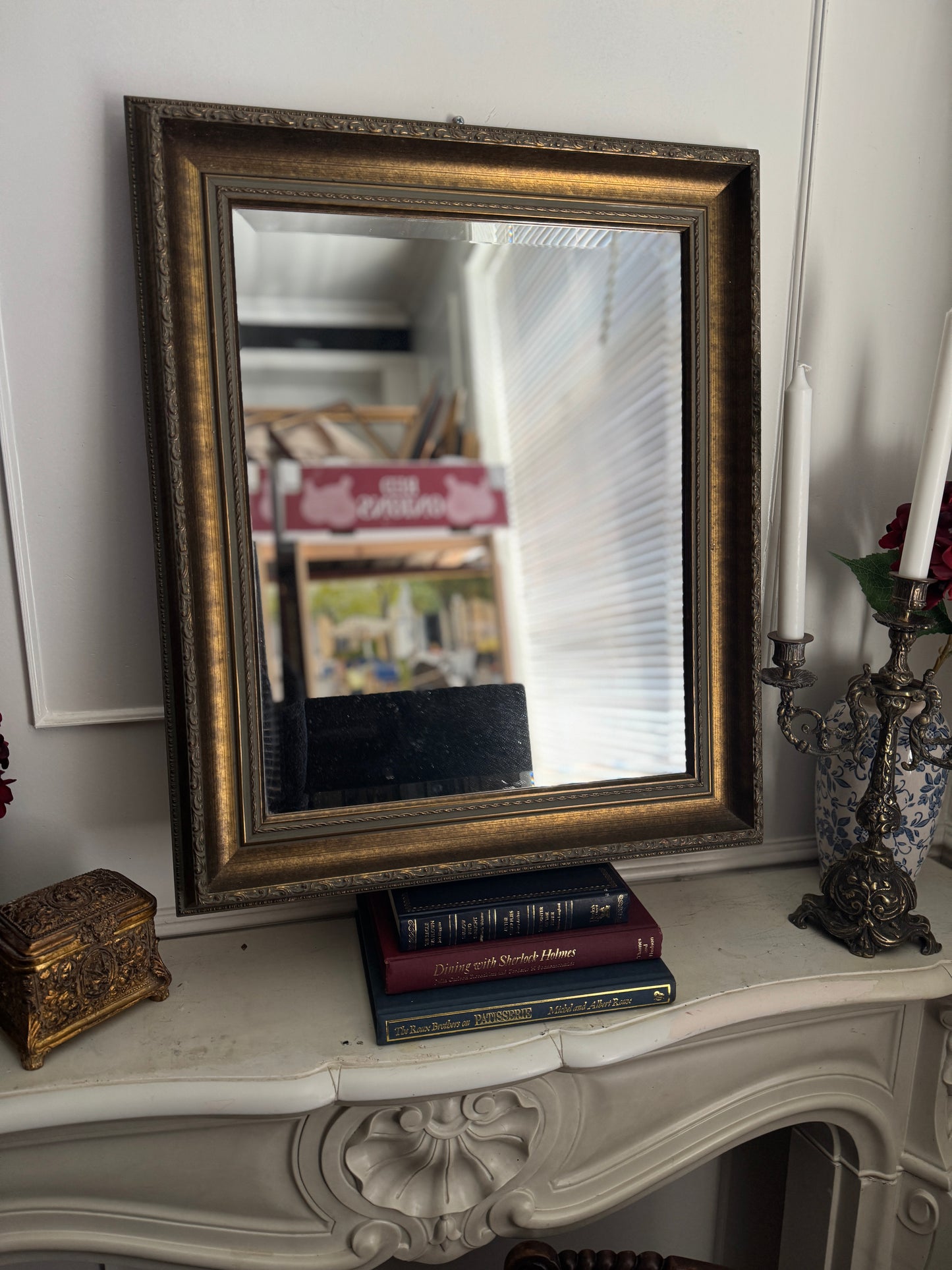 Antique Bronze Effect Wooden Gilt Thick Trimmed Bevelled Mirror
