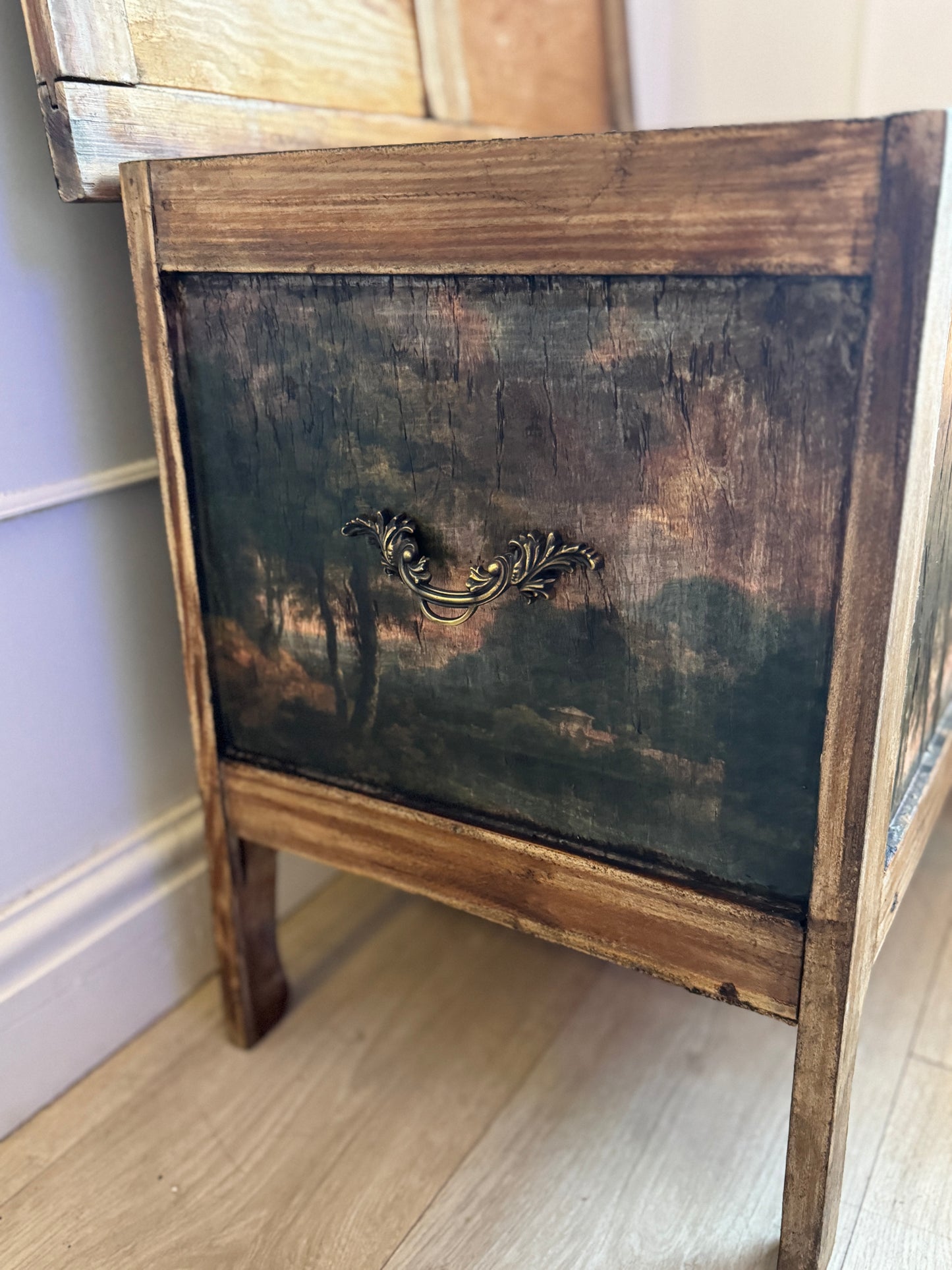 Vintage Oak Small Blanket Box – French Country Upcycled Trunk – Rustic Storage