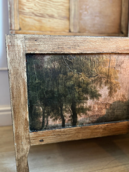 Vintage Oak Small Blanket Box – French Country Upcycled Trunk – Rustic Storage