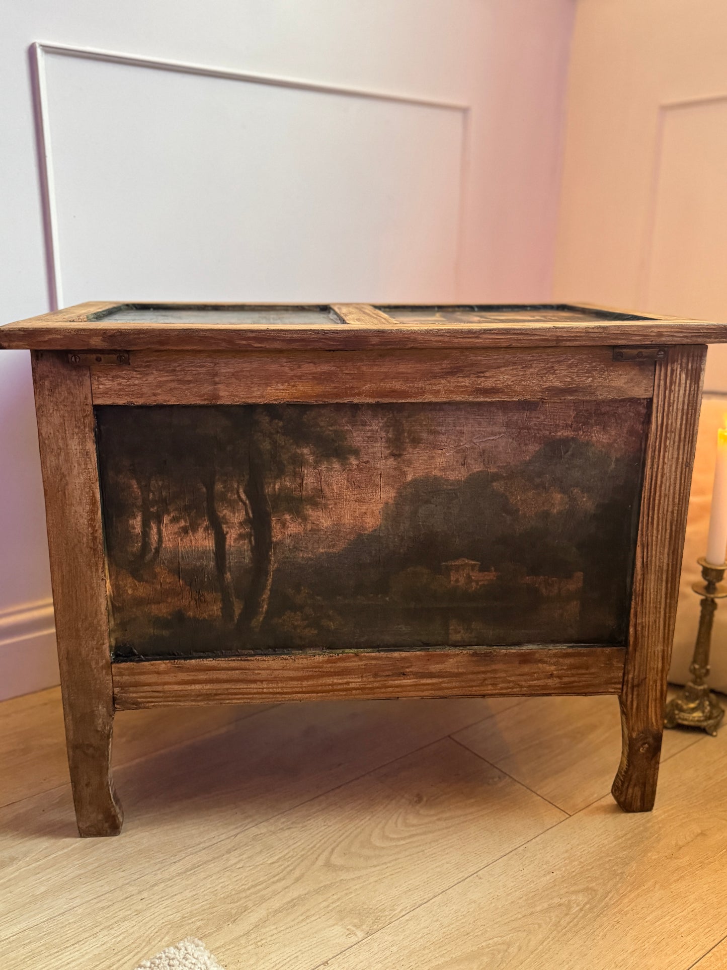 Vintage Oak Small Blanket Box – French Country Upcycled Trunk – Rustic Storage