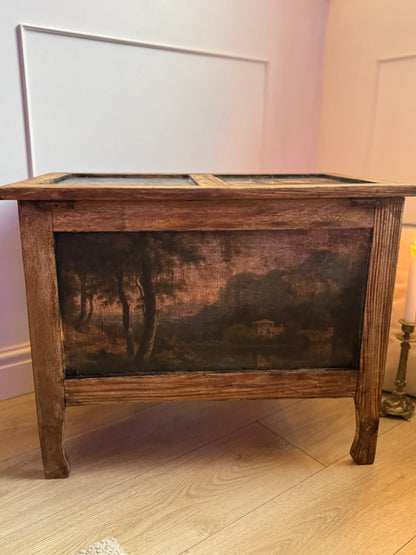 Vintage Oak Small Blanket Box – French Country Upcycled Trunk – Rustic Storage