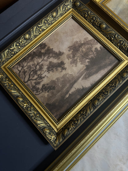 Château Elegance Wall Set – Vintage Gold Gilt Frames with Moody Dark Themed Prints