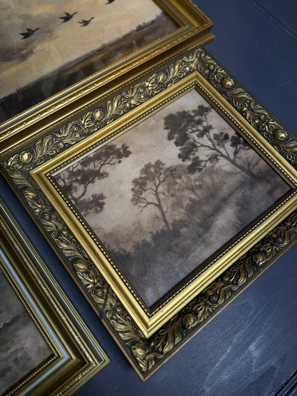 Château Elegance Wall Set – Vintage Gold Gilt Frames with Moody Dark Themed Prints