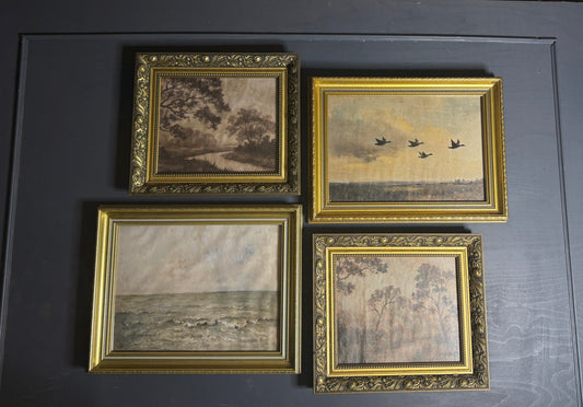 Château Elegance Wall Set – Vintage Gold Gilt Frames with Moody Dark Themed Prints