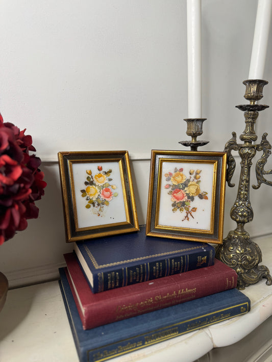 Original Vintage Mini Oil Paintings on Glass : Matching Small Frames