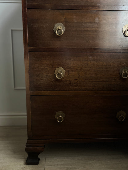 Vintage Walnut Tallboy Chest of Drawers – 5 Drawer with Layered Curved Legs | English Manor