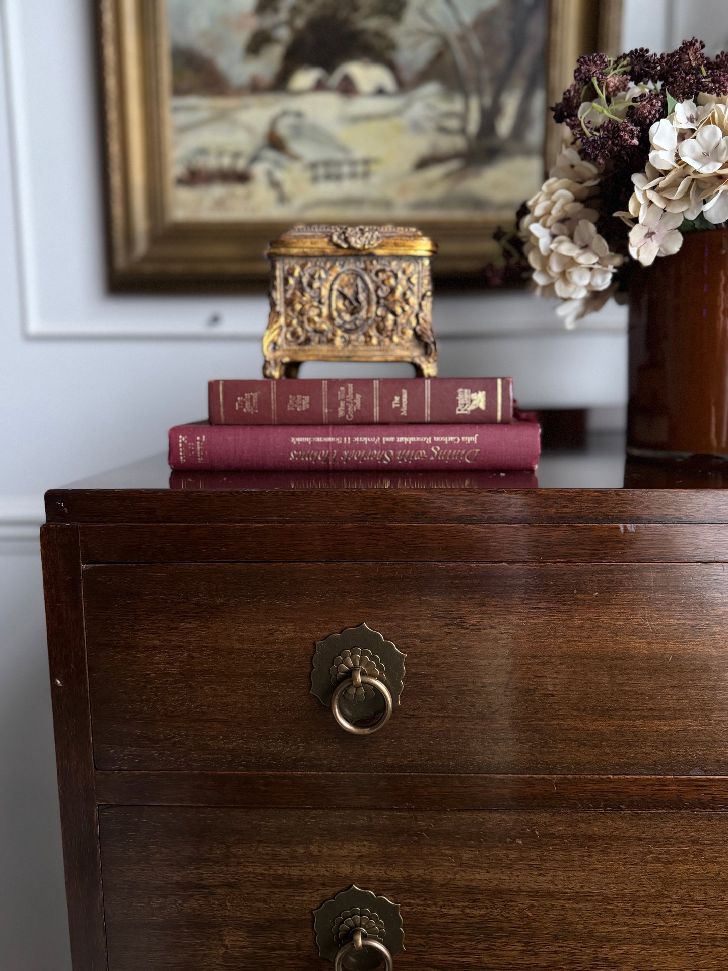 Vintage Walnut Tallboy Chest of Drawers – 5 Drawer with Layered Curved Legs | English Manor