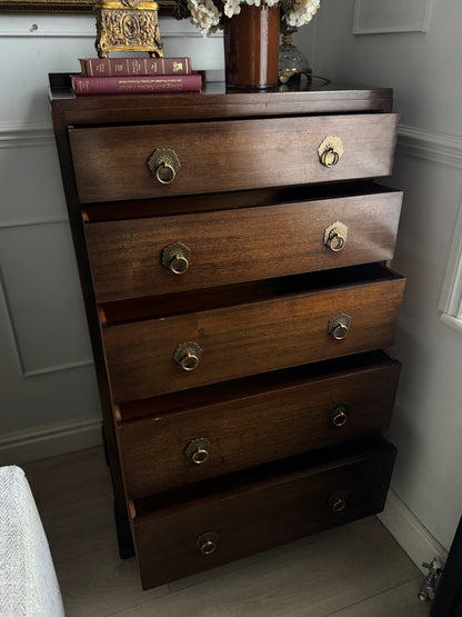 Vintage Walnut Tallboy Chest of Drawers – 5 Drawer with Layered Curved Legs | English Manor