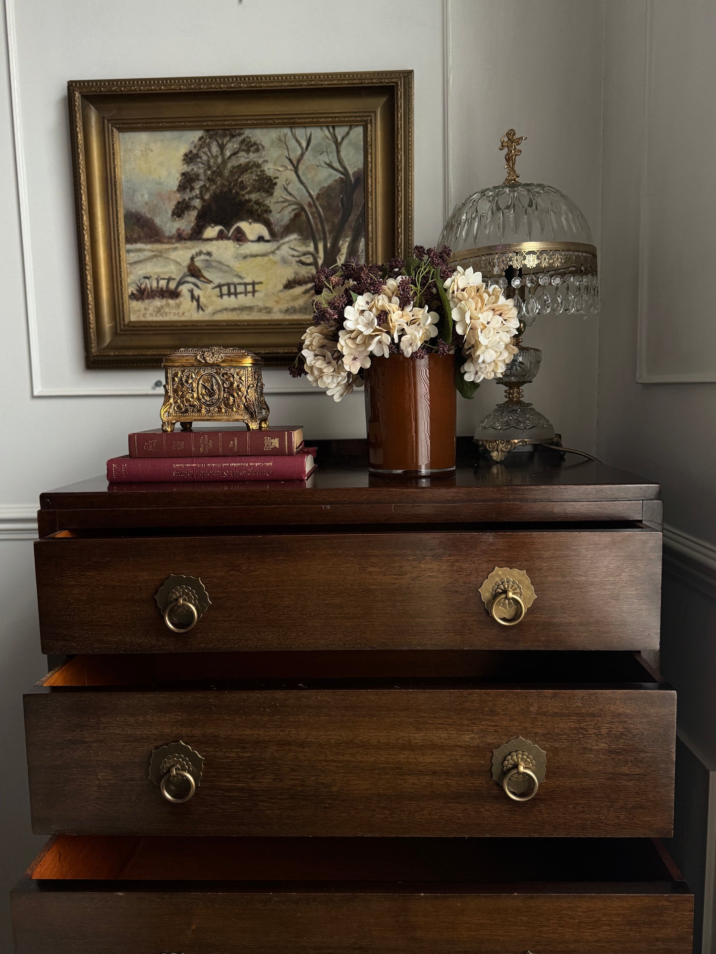 Vintage Walnut Tallboy Chest of Drawers – 5 Drawer with Layered Curved Legs | English Manor