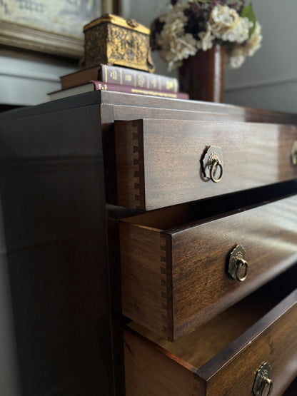 Vintage Walnut Tallboy Chest of Drawers – 5 Drawer with Layered Curved Legs | English Manor
