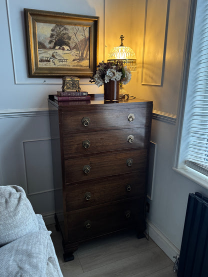 Vintage Walnut Tallboy Chest of Drawers – 5 Drawer with Layered Curved Legs | English Manor