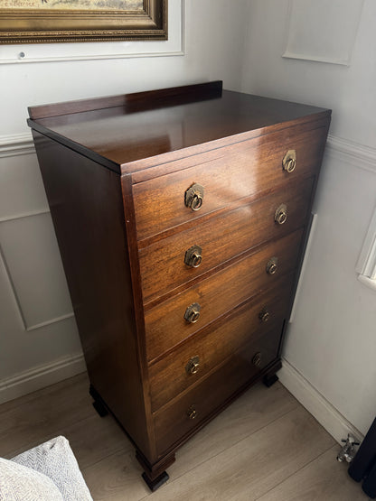 Vintage Walnut Tallboy Chest of Drawers – 5 Drawer with Layered Curved Legs | English Manor