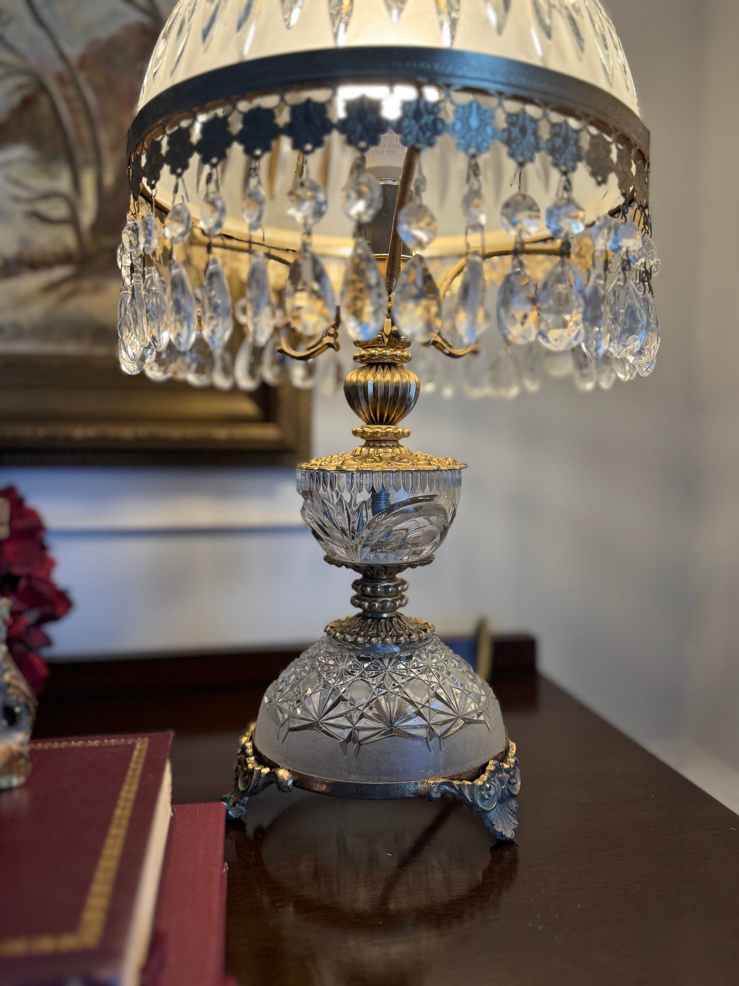Vintage Italian Crystal Boudoir Lamps Pair – Hollywood Regency Cherub Nightstand 1940s