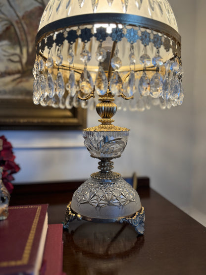 Vintage Italian Crystal Boudoir Lamps Pair – Hollywood Regency Cherub Nightstand 1940s