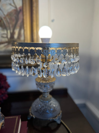 Vintage Italian Crystal Boudoir Lamps Pair – Hollywood Regency Cherub Nightstand 1940s