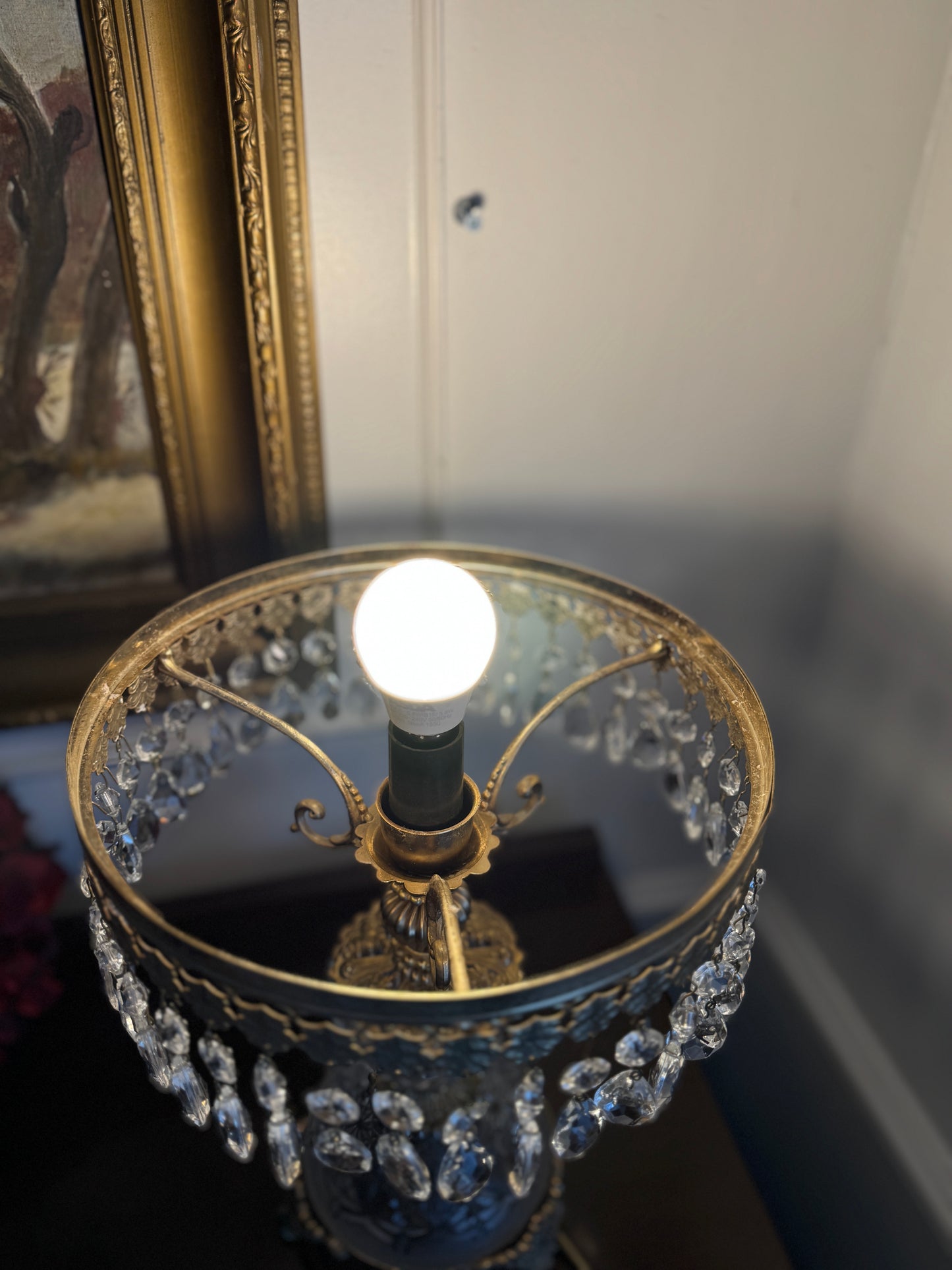 Vintage Italian Crystal Boudoir Lamps Pair – Hollywood Regency Cherub Nightstand 1940s