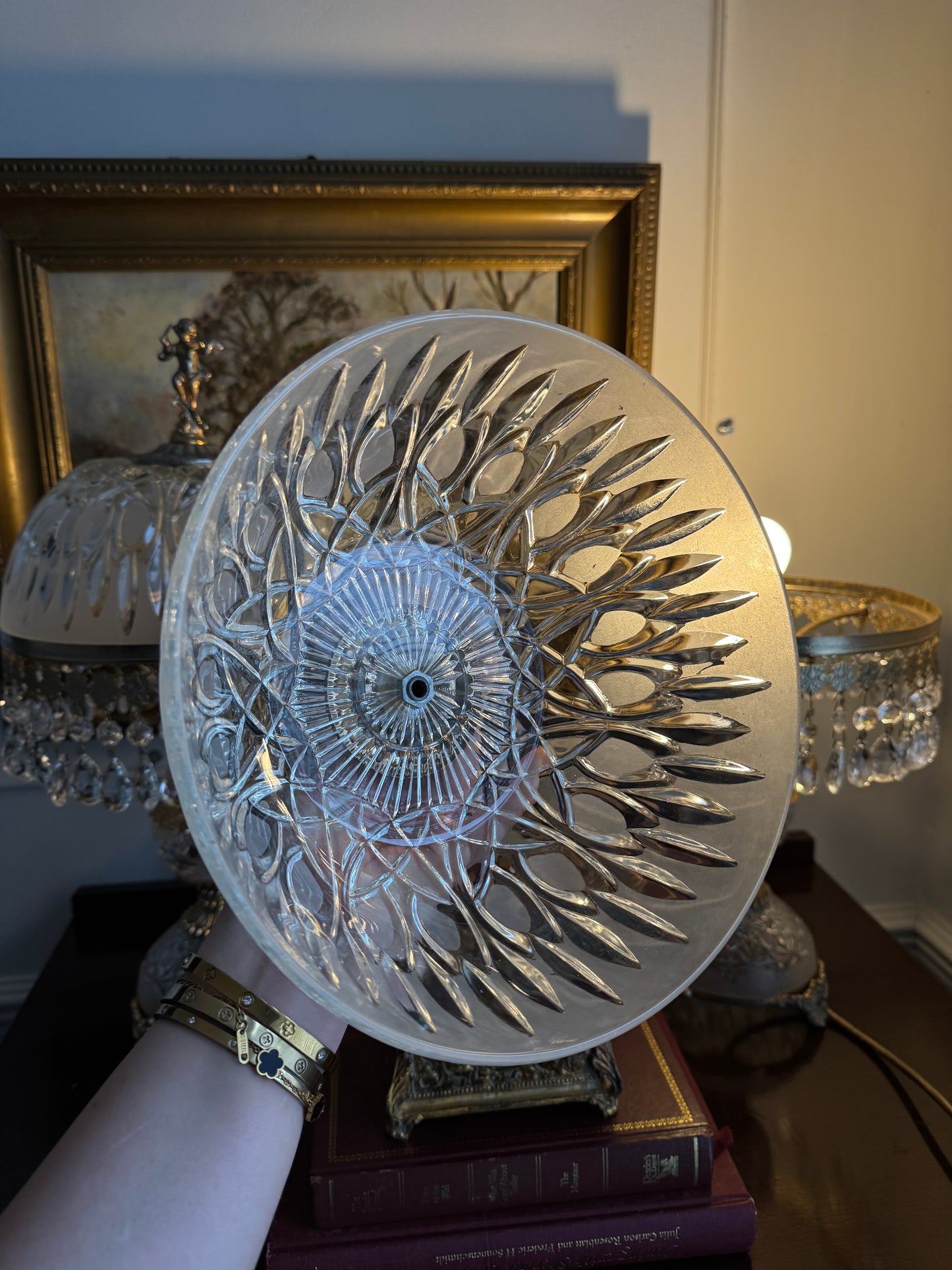 Vintage Italian Crystal Boudoir Lamps Pair – Hollywood Regency Cherub Nightstand 1940s