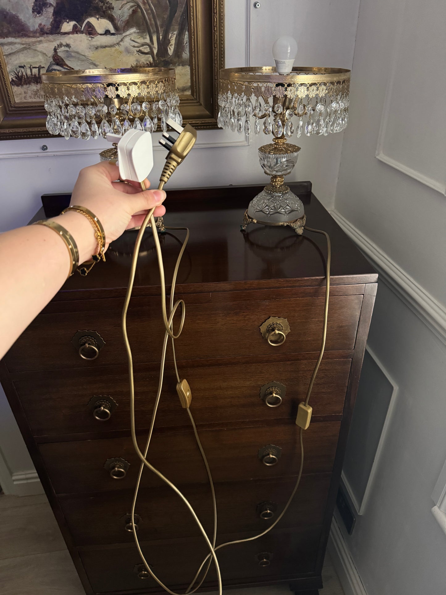 Vintage Italian Crystal Boudoir Lamps Pair – Hollywood Regency Cherub Nightstand 1940s