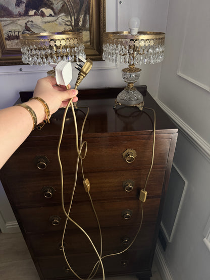 Vintage Italian Crystal Boudoir Lamps Pair – Hollywood Regency Cherub Nightstand 1940s