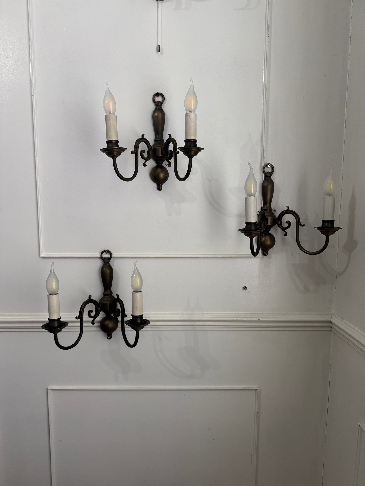 Antique Brass 2-Arm Heavy Solid Wall Lights – French Country Style