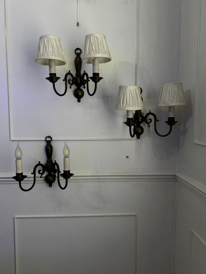 Antique Brass 2-Arm Heavy Solid Wall Lights – French Country Style