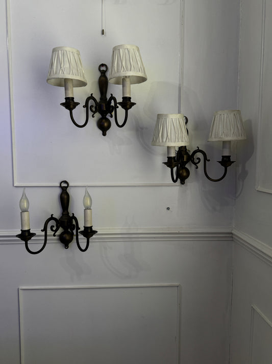Antique Brass 2-Arm Heavy Solid Wall Lights – French Country Style