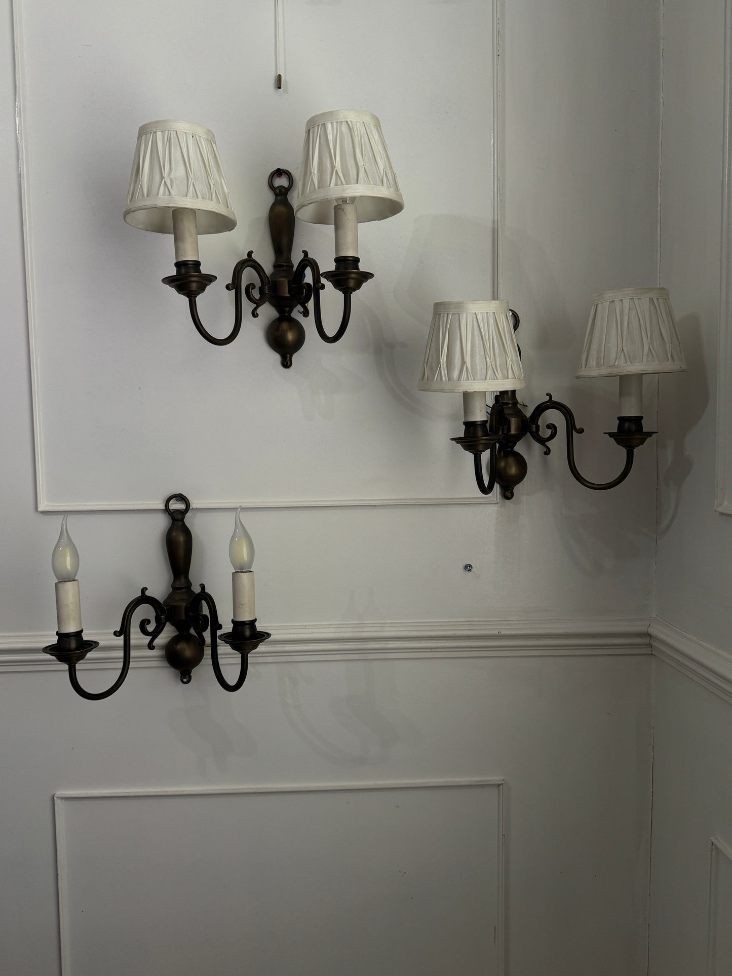 Antique Brass 2-Arm Heavy Solid Wall Lights – French Country Style