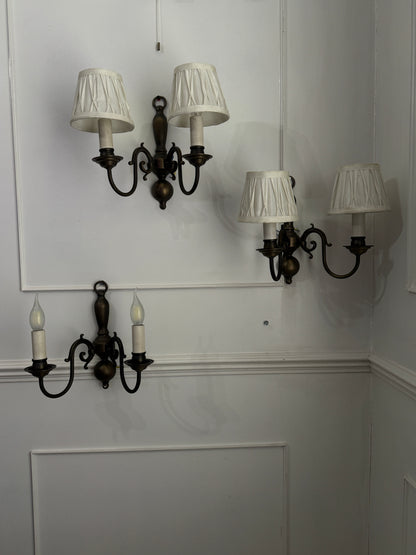 Antique Brass 2-Arm Heavy Solid Wall Lights – French Country Style