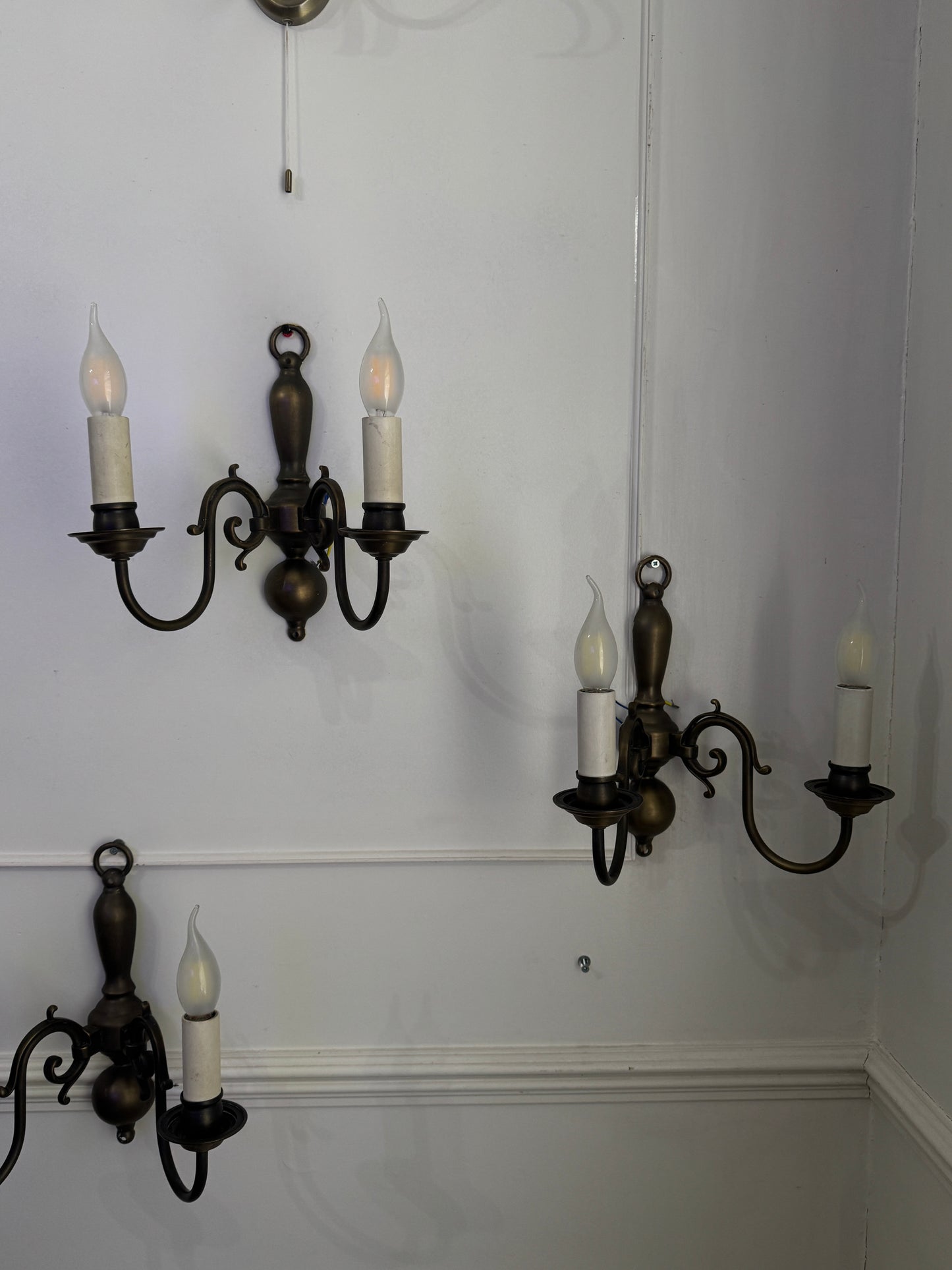 Antique Brass 2-Arm Heavy Solid Wall Lights – French Country Style