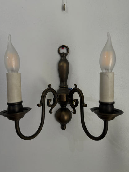 Antique Brass 2-Arm Heavy Solid Wall Lights – French Country Style